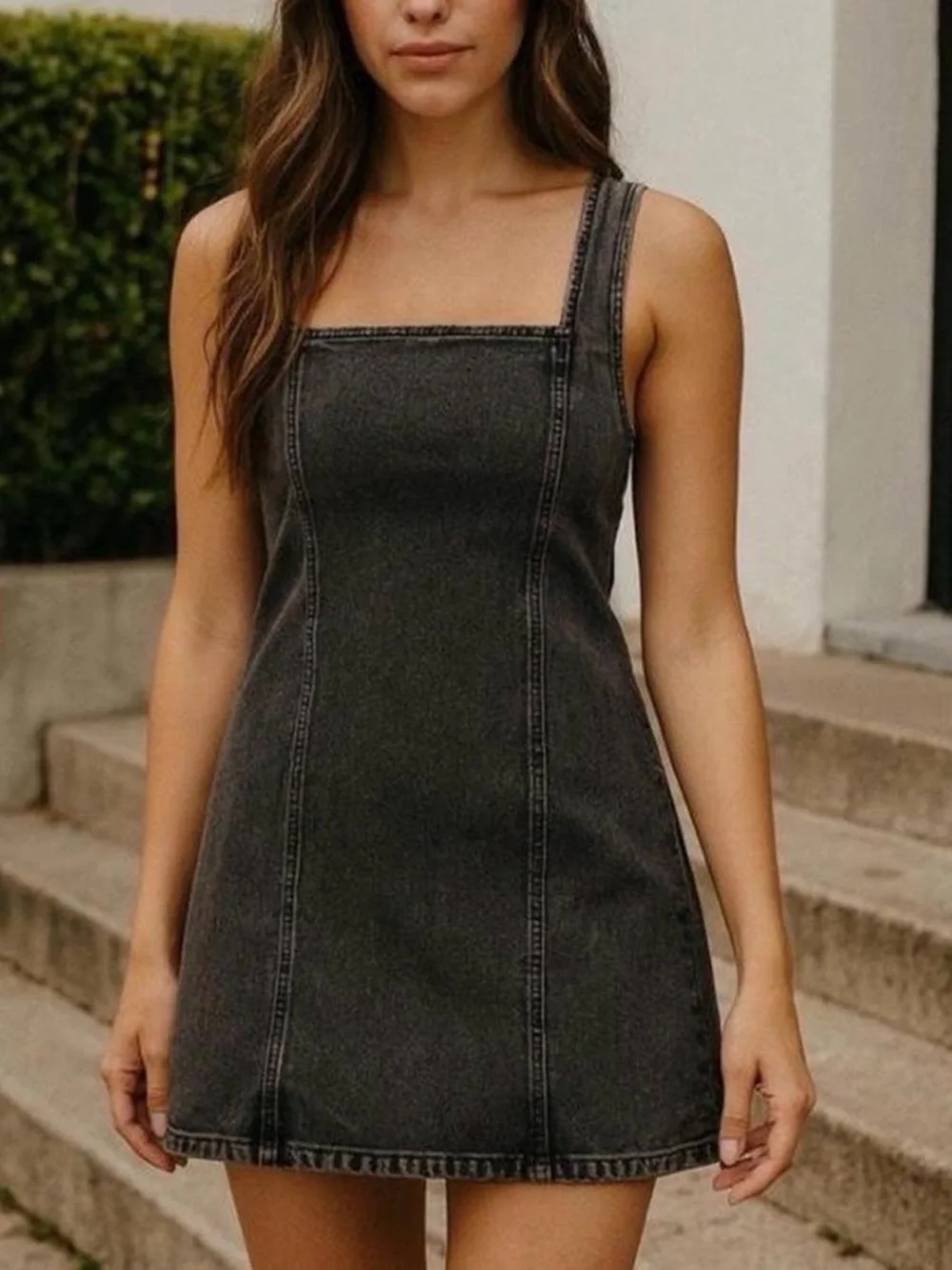 Abercrombie & Fitch Black Mila Squareneck Denim Mini Dress size XS - Picture 4 of 4